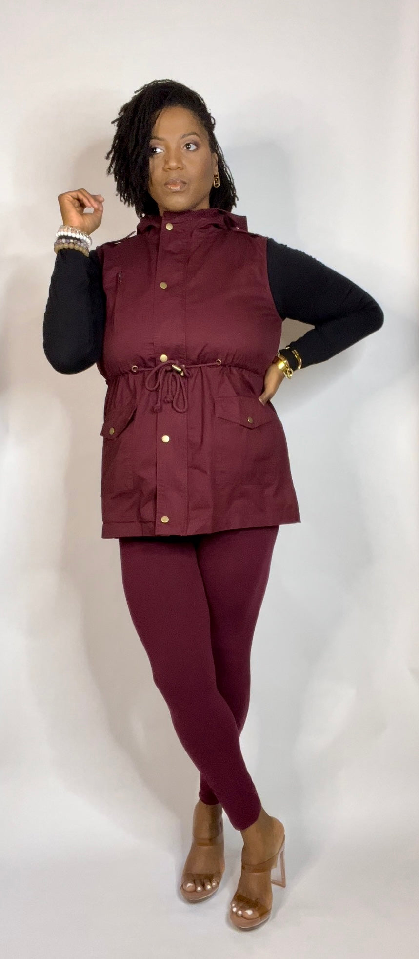 FALL DAY VEST LEGGING SET | DARK BURGUNDY