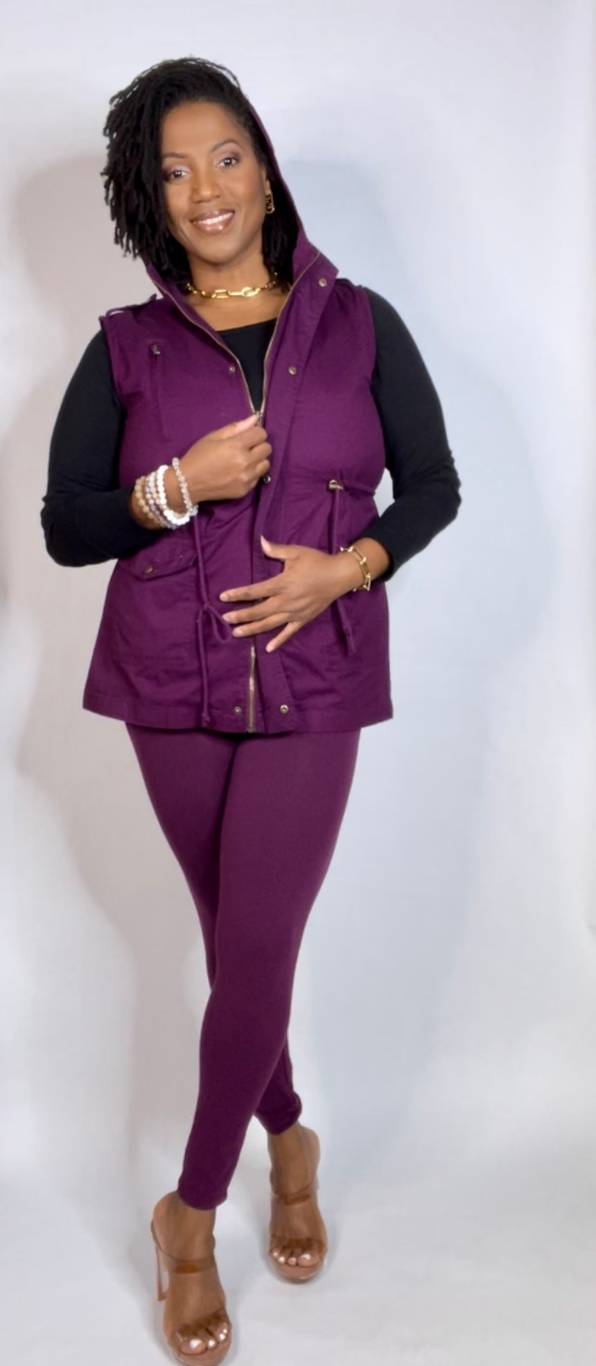 FALL DAY VEST LEGGING SET | PLUM