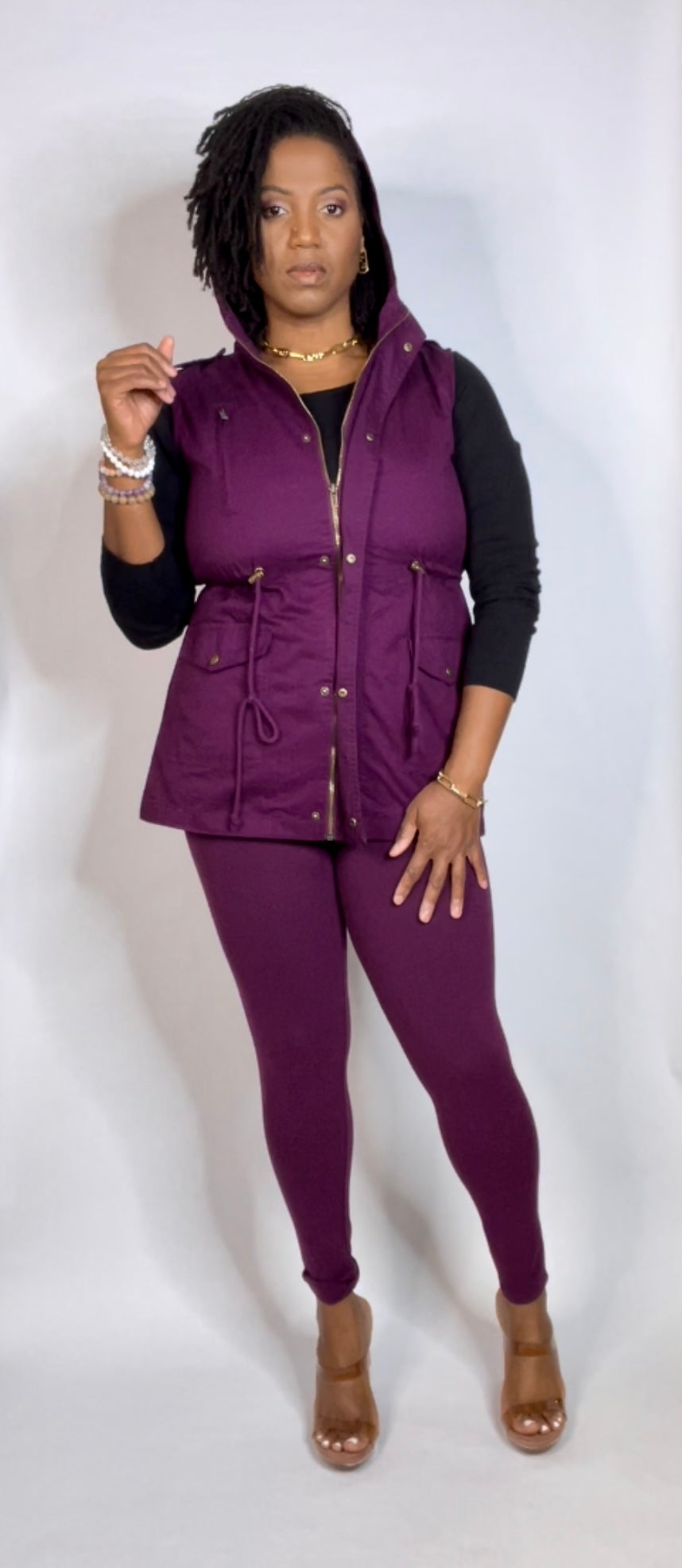 FALL DAY VEST LEGGING SET | PLUM