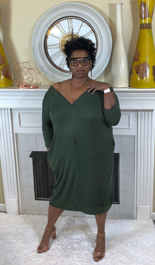 Issa Vibe Zipper Midi Dress | Olive