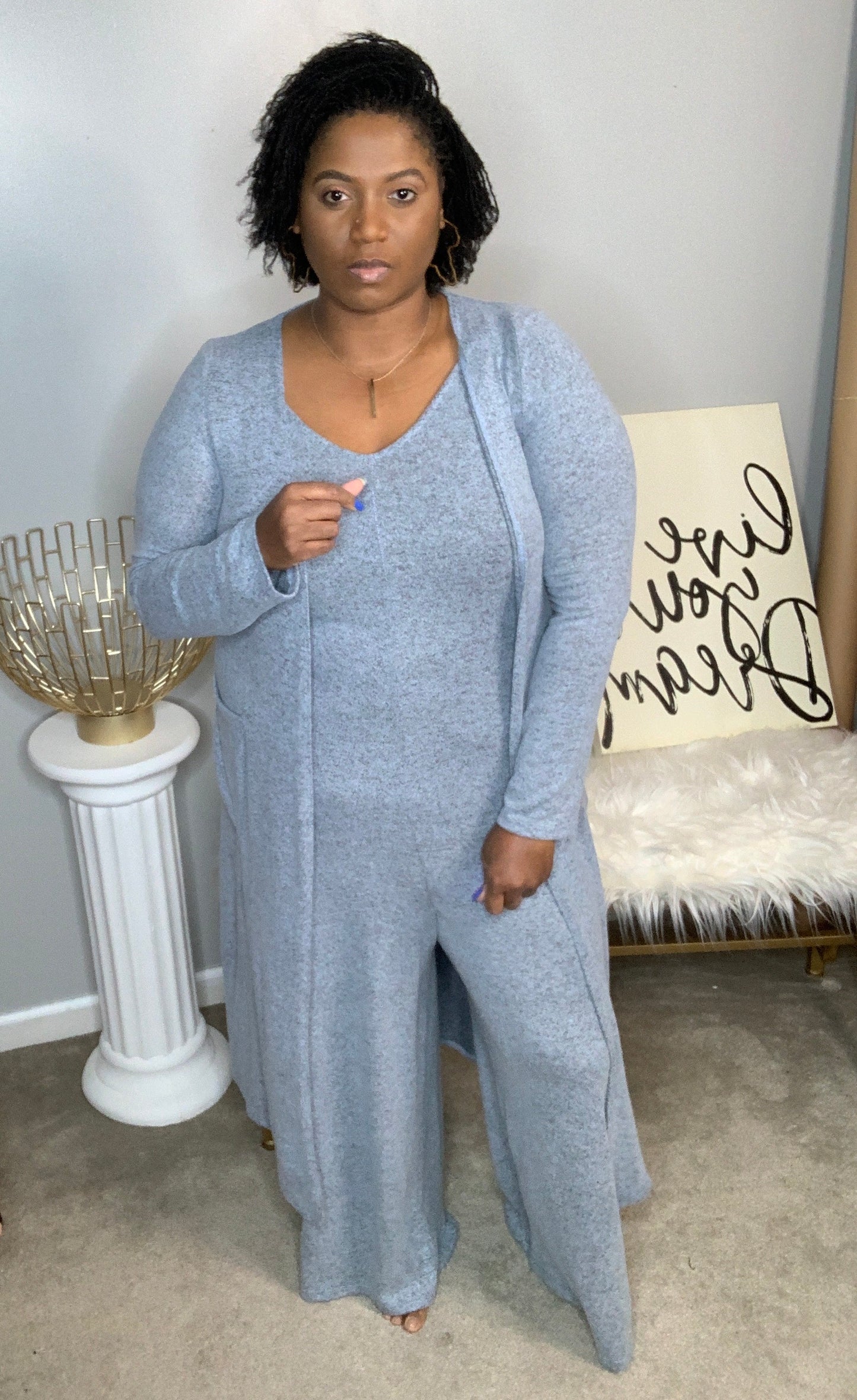 Oh So Cozy Jumpsuit Set | Blue