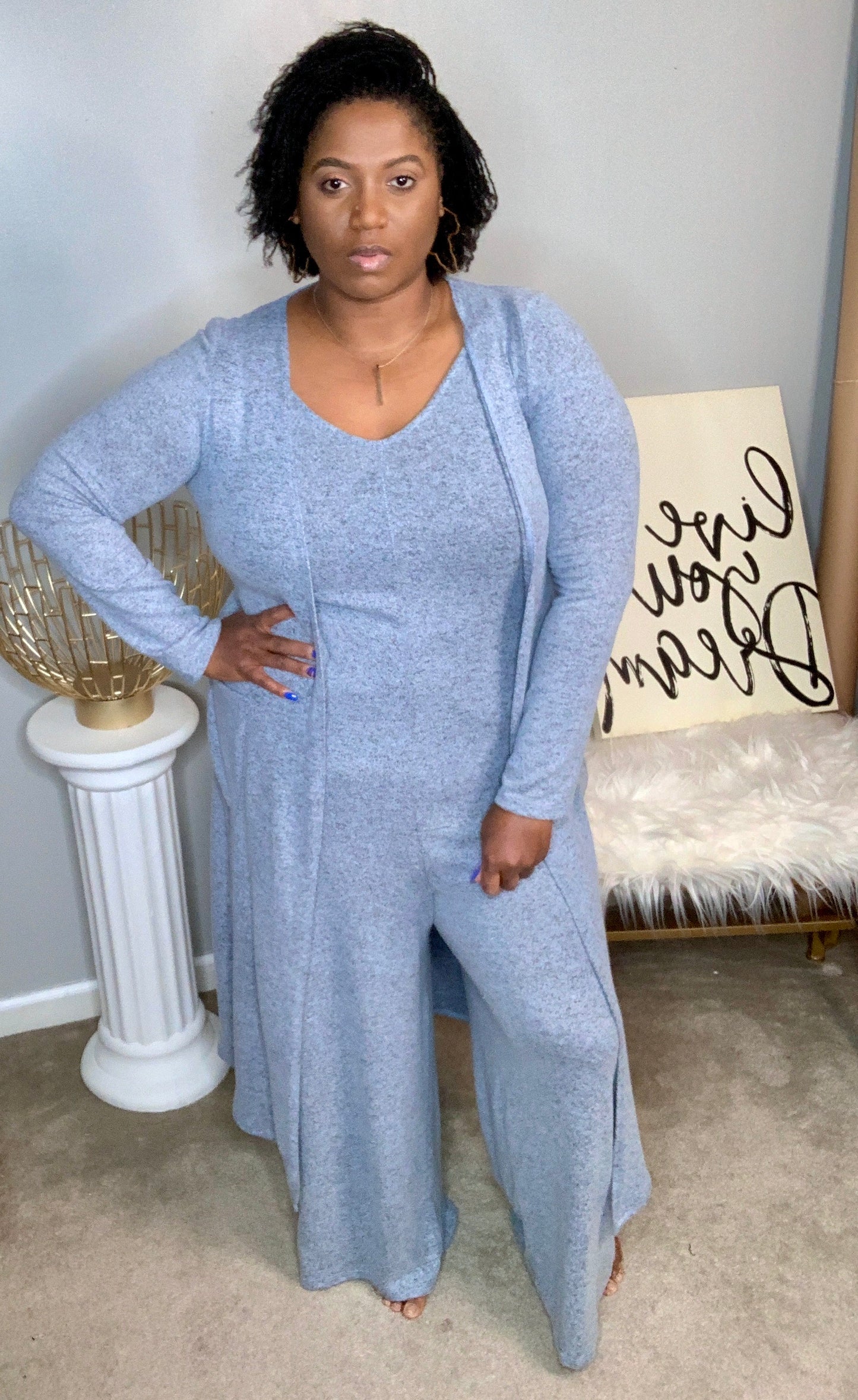 Oh So Cozy Jumpsuit Set | Blue