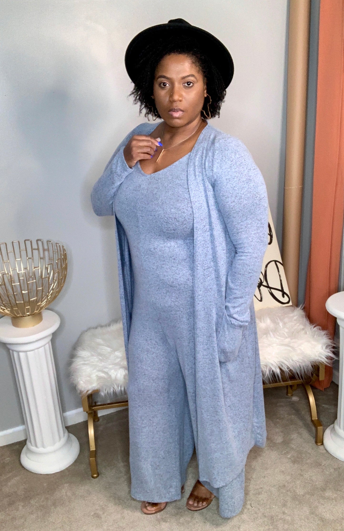 Oh So Cozy Jumpsuit Set | Blue